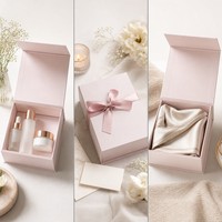 Boîte cadeau magnétique de luxe rose, emballage plat, logo personnalisé, boîte en papier pliable