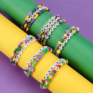 Carnival Mardi Gras Beaded <b>Bracelets</b> Purple Yellow Green <b>String</b> Beads Party Jewelry Fashion Accessories 2024 - Product Image 1