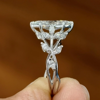 Bague de fiançailles en or massif 10K/14K/18K avec diamant de laboratoire 2 carats taille marquise, grappe florale et tige fendue, certifiée IGI, personnalisable CVD/HPHT