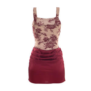 Viviblook Y26DS034 Vestido de Verano para Mujer, Nuevo Vestido de Fiesta con Cuello Cuadrado, Encaje Estampado, Plisado, Mini Vestido de Noche - Product Image 5