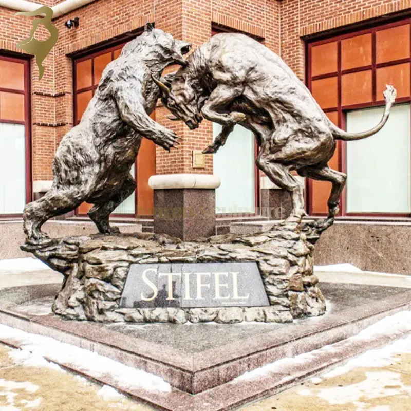 Aktienmarkt Wall Street Bull vs Bär Schlacht Bronze Statue Skulptur zu verkaufen