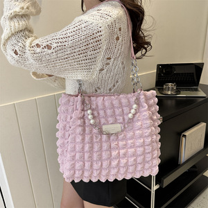 Bolso de Hombro de Algodón para Mujer, Diseño Moderno 2026, con Dos Asas, Pliegues Burbuja, Cierre de Cremallera, Portátil, Forro de Poliéster, 7 Pulgadas - Product Image 3
