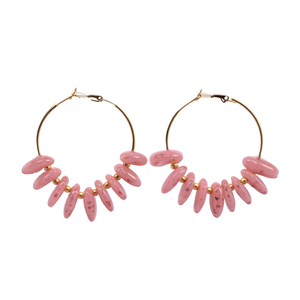 Pendientes de Moda con Cuentas de Piedra Rosa, Diseño de Aro, Acero Inoxidable 316L, Baño de Oro PVD, Resistentes y Sostenibles - Product Image 2