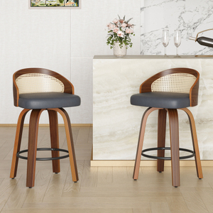 Swivel Adjustable Bar Stools Set of 2 Modern <b>Paper</b> Rope Frame PU Leather Seat for <b>Kitchen</b> Counter Dining Living Room Mid Century - Product Image 4