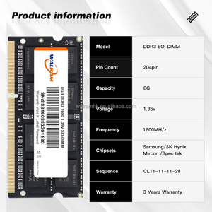 Modules de RAM NB SO-DIMM DDR3L Walram 1066MHz/1333MHz/1600MHz 2GB/4GB/8GB 1.35V/1.5V pour ordinateur portable - Product Image 4