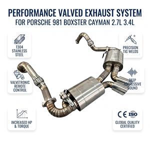 ระบบท่อไอเสียแบบ Catback วาล์วไทเทเนียม Vortex สำหรับ Porsche 981 Boxster Cayman 2.7L 3.4L ปี 2012-2016 แบบ Bolt-On เพิ่มประสิทธิภาพการปรับแต่ง - Product Image 1