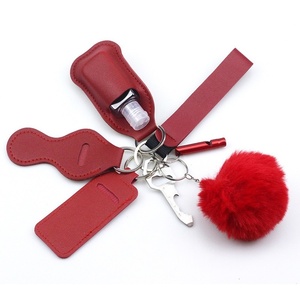 Ensemble de <span class=keywords><strong>porte</strong></span>-clés sifflet d'extérieur 7-en-1 avec étui en cuir PU et breloque <span class=keywords><strong>pompon</strong></span>, <span class=keywords><strong>porte</strong></span>-clés multifonction - Product Image 5