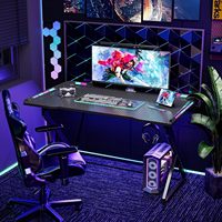 AJUNION 40 pouces lumières LED bureau de jeu bureau d'ordinateur en forme de Z Gamer poste de travail Table de jeu Surface en fibre de carbone PC Gamer bureau