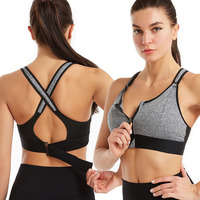 Soutien-gorge de sport grande taille pour femme, à haute élasticité, respirant, à maintien élevé, avec bretelles et soutien dorsal, fermeture éclair avant