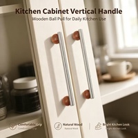 Poignée de meuble en bois de noyer, chrome poli, barre droite, pour tiroir, armoire de cuisine, placard, style Mid-Century