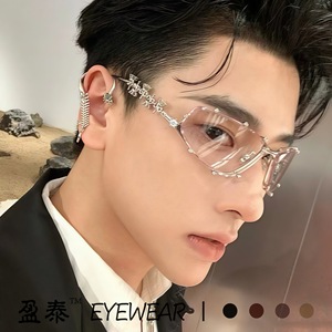 New Fashion Y2K <b>Sunglasses</b> Gold Frame Rhinestone Detail Large <b>Square</b> UV400 Women Street Style - Product Image 5