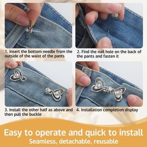 Clip de ceinture réglable en forme de cœur, boucle détachable, clips pour jeans perlés, sans <span class=keywords><strong>couture</strong></span>, boucle en alliage de zinc, vêtements écologiques - Product Image 4