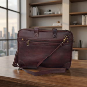Sac à main pour ordinateur portable ADORA Design Business en cuir PU marron foncé unisexe souple et résistant avec fermeture éclair - Product Image 3