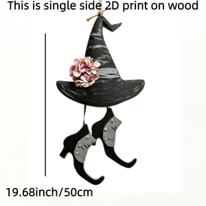 Décoration Suspendue 2D Sorcière d'Halloween - Chapeau, Chaussure, Panneau, Couronne en Bois <span class=keywords><strong>Hocus</strong></span> <span class=keywords><strong>Pocus</strong></span> pour Murs, Réutilisable et Durable pour Usage Intérieur - Product Image 2