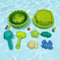Ensemble de 8 jouets de plage en plastique pour enfants, comprenant un seau château rond, une pelle, un râteau et des moules d'animaux, kit de jeu d'été en plein air