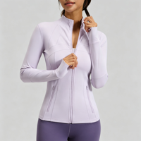 Veste de yoga zippée pour femme en gros – 82,5 % polyester, 17,5 % élasthanne, anti-humidité, respirante, couleur unie, manches longues, ajustée