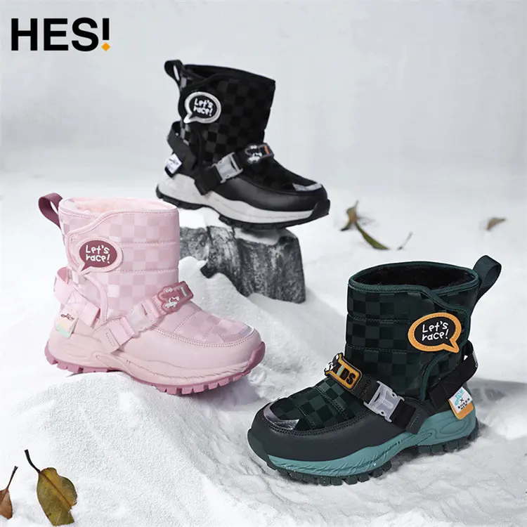 Chaussures d'hiver imperméables pour enfants, bottes de neige chaudes antidérapantes en caoutchouc de coton pour garçon et fille