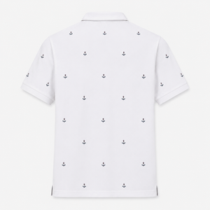Custom Logo <b>Golf</b> <b>Polo</b> Shirts for Men <b>White</b> Textured Anchor Print Short Sleeve Private Label OEM ODM Manufacturer - Product Image 5