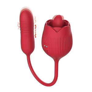 Vibrador Telescópico Recargable en Forma de Rosa con Lengua Retráctil para Masturbación Erótica - Product Image 1