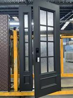 Puerta Doble de Entrada Clásica Francesa con Arco de Aluminio, Impermeable, con Ventanal, Vidrio Templado, Panel Tallado, Seguridad para Villa