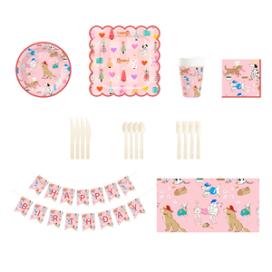 Fournitures pour fête d'anniversaire de chien DAMAI, ensemble de vaisselle pour chiot, assiettes en papier jetables pour chien, serviettes, décorations de fête sur le thème des chiens roses - Product Image 5