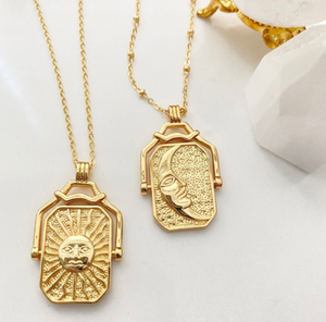 Giratorio cuadrado oro sol y <span class=keywords><strong>luna</strong></span> colgante collar oro relleno sol celestial collar sonriente sol y <span class=keywords><strong>luna</strong></span> joyería - Product Image 3