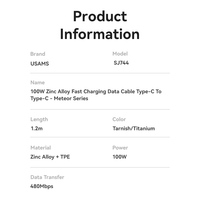 Kabel Data Pengisian Cepat USAMS SJ744 Grosir 1.2M USB 2.0 C 5A Tipe C USB 100W untuk iPhone 15 Pro Max Android