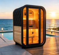 Sauna a Vapore Secco per 2 Persone, Cabina in Legno di Abete Carbonizzato, Vetro Temperato Panoramico, Illuminazione LED Ambientale