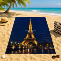 Serviette de plage personnalisée en coton 100% avec impression numérique, motif Tour Eiffel nocturne, résistante à la décoloration, idéale pour la piscine et les voyages, haute qualité