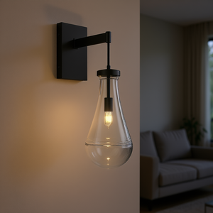 Lámpara de Pared Moderna de Hierro Negro con Pantalla de Vidrio Transparente, E27 LED, Iluminación Interior para Sala de Estar - Product Image 2