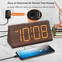 Réveil numérique alimenté par USB en bois marron grand nombre alarme forte réglable DST 12/24H pour Tables intelligentes salon bruyant