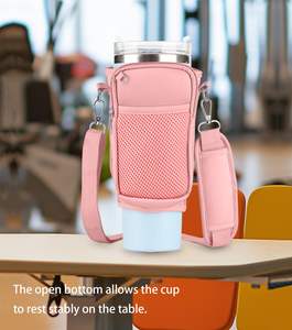 Sac de transport de bouteille d'eau avec poche pour téléphone pour Stanley Cup 40oz pochette porte-bouteille d'eau en néoprène avec sangle réglable - Product Image 3