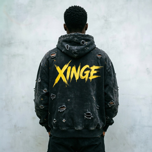 Sudadera con Capucha XINGE Streetwear, Personalizada con Lavado Ácido, Impresión DTG, Algodón de Alta Calidad, Estilo Desgastado y Cortado para Hombre - Product Image 2