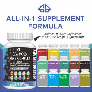 Multivitamines OEM, algues marines, huile de graines noires, extrait d'ashwagandha, soutien immunitaire, digestion, mémoire, sommeil, stimulation de l'énergie, 60 capsules - Product Image 2