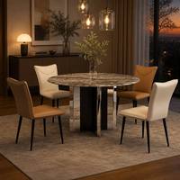 Table à manger moderne avec plateau en marbre et piétement en acier inoxydable brossé noir pour mobilier de salle à manger contemporain