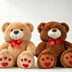 Customized Couple teddy bear set, Two tone brown teddy bear pair, <b>Red</b> <b>bow</b> heart paw teddy bear duo - Product Image 5