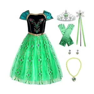 Best Made 2024 Princess Anna Movie Costume Halloween Cosplay Dress up Children Dresses Girl Party Dresses