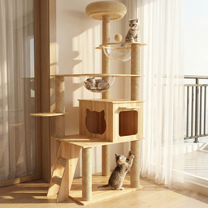 Grote kattenklimrek met verdikte henneptouw, meerlaags houten kattenboomtoren en geïntegreerde krabpaal - Product Image 1