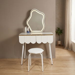 Modern Makeup <b>Vanity</b> Table With <b>Lighted</b> Mirror Storage Desk For Bedroom Furniture - Product Image 4