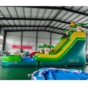 Tobogán acuático de una sola vía, brincolín verde con agua y sol, moonwalk infantil con gran <span class=keywords><strong>piscina</strong></span> de salpicaduras para fiestas de verano - Product Image 3