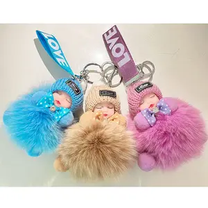 Creative Real Fox Fur ball Sleeping Dream Doll baby Pendant for Bag Accessories or Car Keychain