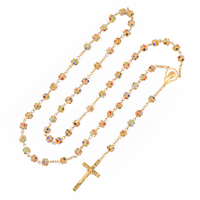Collier Chapelet Catholique de Haute Qualité avec Diamants, Perles en Cuivre et Strass, Centre Pièce Calice Doré, Bijoux Chapelet Catholique