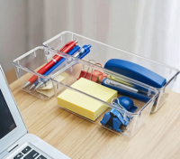 Ensemble d'organisateurs de tiroirs de bureau en PET transparent et boîte de rangement multifonctionnelle pour la cuisine, pour bijoux et articles ménagers