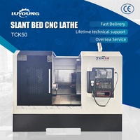 Torno CNC Horizontal Popular de 3 Ejes con Bancada Inclinada de 30 Grados, Centro de Torneado de Metal de Husillo Único TCK50 TCK56 con Torreta Hidráulica