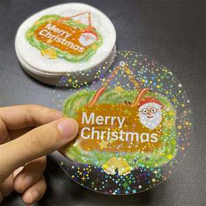 Pegatinas de holograma transparentes troqueladas con logotipo de Navidad personalizado, pegatinas de vinilo adhesivas impermeables de PVC transparente, diseño personalizado - Product Image 3
