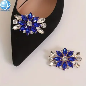 Bling Blue And White Crystal Shoe Buckle Detachable Rectangle Rhinestone Shoe Clip Wedding Party DIY High Heel Shoe Charm