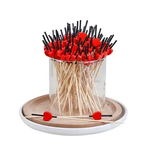 100 adet paketi siyah saplı fırça kırmızı aşk kalp tek kullanımlık bambu kokteyl kürdan