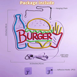 Hamburger fries neon LED indoor hanging ambient light shop <b>sign</b> wall decoration light entrance indicator light luminous <b>sign</b> - Product Image 3