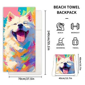 Eco-friendly Microfiber Square Two-In-One Foldable Beach <b>Bath</b> Towel Integrated with <b>Storage</b> Bag Custom Logo Design Travel - Product Image 4