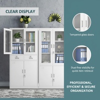 Multifunktionaler 2-Türiger Stahlschrank Glastür Schubladen Verstellbare Regale Abschließbarer Organizer Modern für Lager Fitness-Studio Park Zuhause